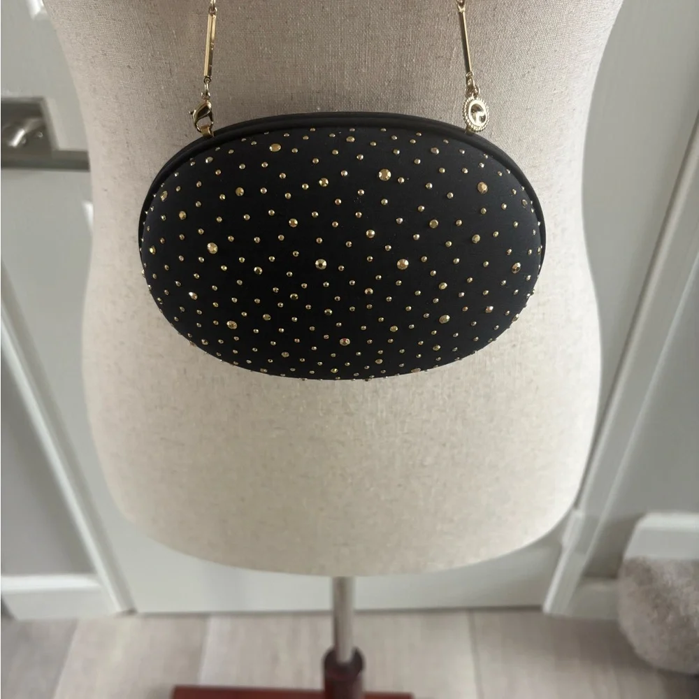 St.John |Vintage black hard cover evening shoulder bag with gold beading | NWOT